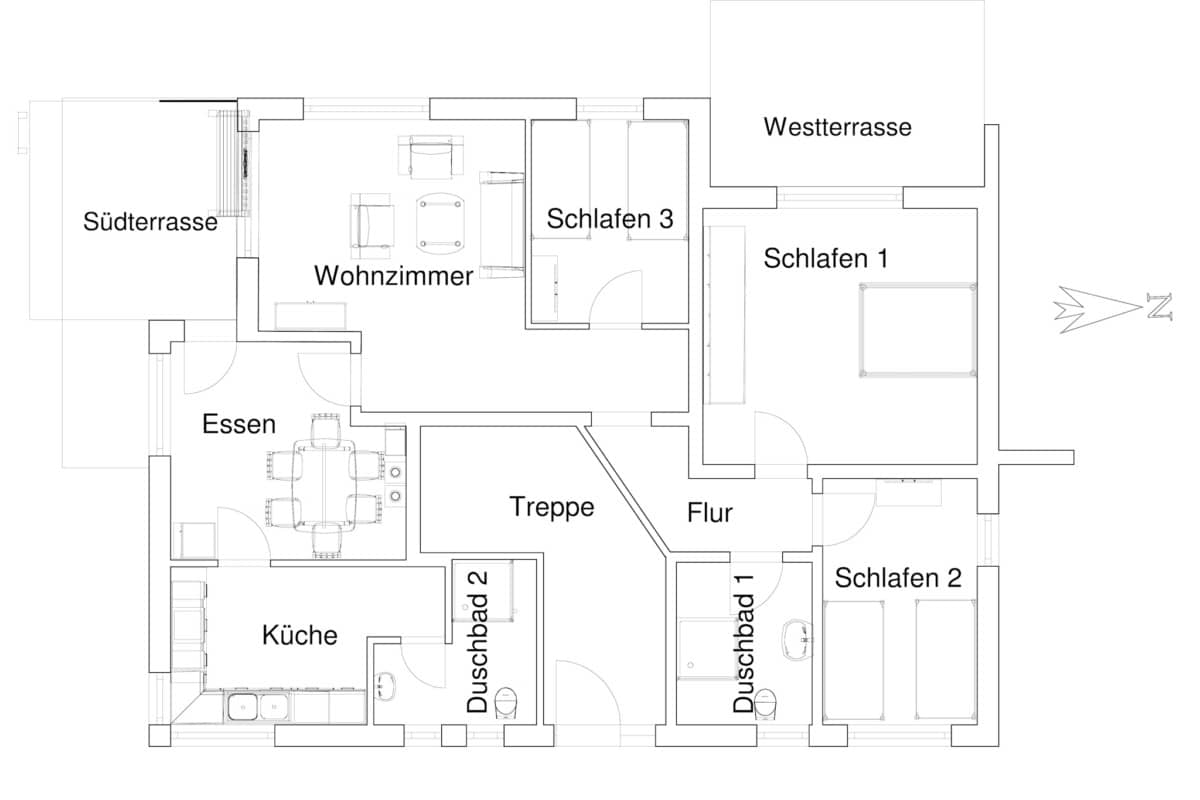 Grundrisse der Ferienwohnung Emmy im Erdgeschoss auf dem Ferienhof Drewes in Ollsen in der Lüneburger Heide