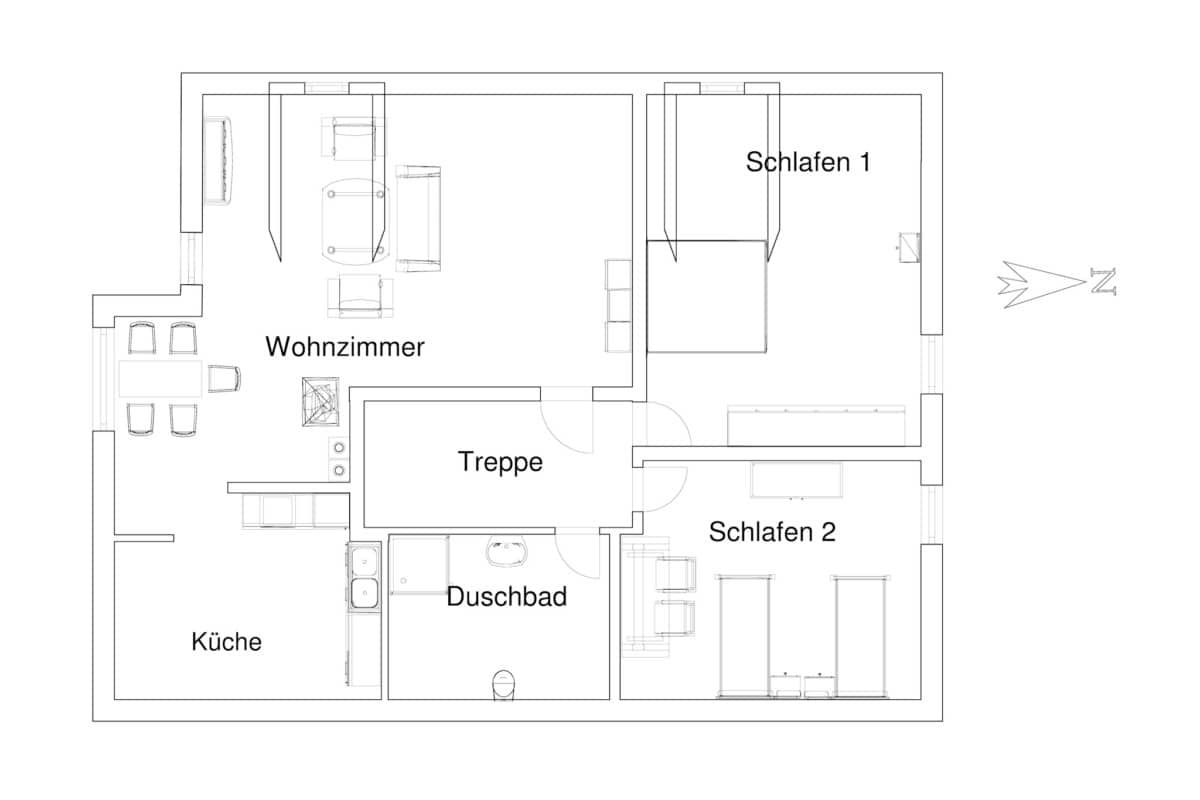 Grundriss der Ferienwohnung Marie (Obergeschoss) auf Ferienhof Drewes in Hanstedt-Ollsen, Lüneburger Heide