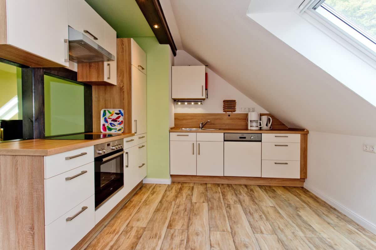 Gut ausgestattete Küche in der Ferienwohnung Marie auf dem Ferienhof Drewes in Ollsen in der Lüneburger Heide